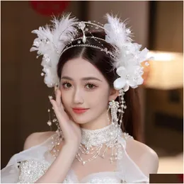 Other Fashion Accessories Bride Headwear 2023 Super Immortal Feather Crown Hair Tassel Set High End Temperament P Ography Jewelry Dr Otewx