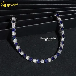 디자이너 보석 핫 판매 힙합 S925 맞춤형 최고 품질 인증 5mm 10K 진짜 골드 체인 Bule Sapphire 혼합 VV Moissanite Tennis 팔찌