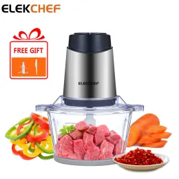 Kvarnar ELEKCHEF Electric Food Processor Chopper Två hastigheter 1,8L Glass Bowl Blender Köttkvarn för babyfood Grönsaker Lök Vitlök