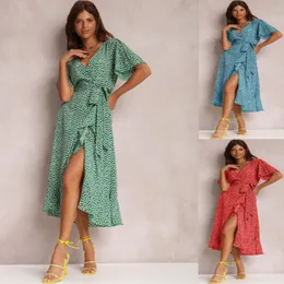 ポルカドットプリントレディース服Ruffle Vestidos Para Mujer Summer女性Boho Dresses