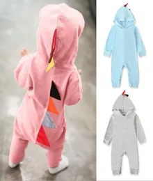 Ins Baby Rompers Динозавр Младенческий мальчик Комбинезоны с длинными рукавами для новорожденных девочек Боди с капюшоном Дизайнерская одежда для малышей Одежда для малышей D8384517
