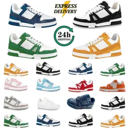 Designer sapatos treinadores tênis mulheres homens sapatos de couro rendas até plataforma sola tênis baixo denim branco azul vermelho cinza preto verde laranja rosa amarelo treinador sneaker