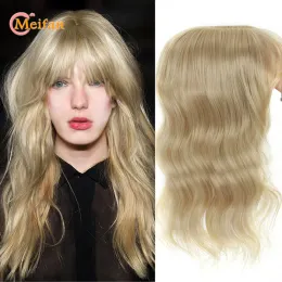 Piece MEIFAN Synthetic Toupee Clourse Clip in Hair Pieces with Bangs Wavy Hair Pieces Curly Hair Natural Hairpiece with Hairpin