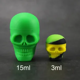 Contenitori per concentrato in silicone con teschio Vasetti per alimenti antiaderenti da 3 ml / 15 ml con strumento per intaglio Contenitore per cera di Halloween Scatola per olio di tabacco LL