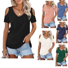 T-shirt basic da donna a maniche corte con spalle scoperte, nuova moda casual