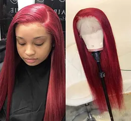 Rot Farbe Natürlich Aussehende Lace Front Perücken für Mode Frauen Lange Gerade 180 Dichte Peruvain Remy Echthaar Perücken new7822702