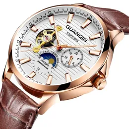 Мужские деловые часы GUANQIN, автоматические светящиеся часы с турбийоном, водонепроницаемые механические часы, лучший бренд relogio masculino 210310325c