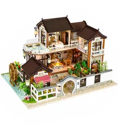 Sevimli bebek evi minyatür diy bebek evi ile mobilyalar ahşap ev countryard dweling oyuncaklar çocuklar için doğum günü hediyesi 13848 y1691614