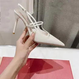 The best slingbacks women high heel luxury designer sandals with leather pointed toe rivet decoration ankle strap buckle 9cm heels dress shoes