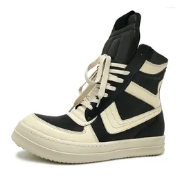 Casual Shoes Women Genuine Leather Motorcycle Boots Street Man High-top Sneakers Fashion Zippers Running
