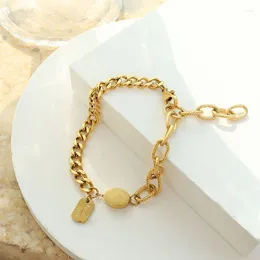 Bangle Ins 18K Guldpläterad rostfritt stål Lycka till charmkedjelband för kvinnor vattentät hypoallergenisk smyckespresent