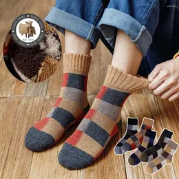 Men's Socks 3 Pair Winter Wool Thick Warm Harajuku Retro Large Size Plaid Casual Cashmere Long Merino Men