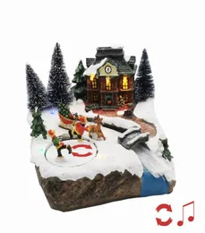 Снежный дом, деревня, катание на коньках, анимированная освещенная рождественская деревня, идеальное дополнение к рождественским украшениям для дома, праздничные витрины 2019554024