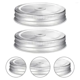 Louça 2 Pcs Aço Inoxidável Tampa Perfurada Garrafas De Vidro Tampas Com Buraco Canning Jar Caps Mason Acessório Seguro À Prova de Vazamento