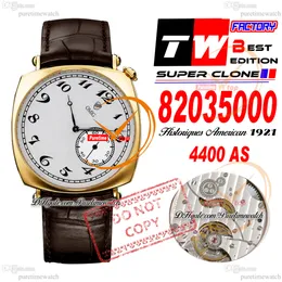 Amerikan 1921 82035 A4400 Otomatik Erkekler İzle Twf 40mm Sarı Beyaz Diyavan Kahverengi Deri Kayış Süper Sürüm PureTiMewatch Reloj hombre Montre Hommes PTVC