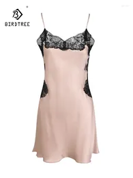 Kvinnors sömnkläder Birdtree 19mm Real Silk Elegant Pyjamas Dress for Women Lace Camisole Sexig Casual Backless Nightwear 2024 Summer P42739QC