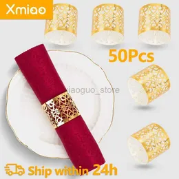 Anéis de toalha 50 pçs anel de guardanapo padrão oco ouro e prata guardanapo anel festa de casamento decoração de mesa suprimentos decoração de casamento 240321