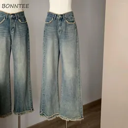 Jeans da donna Donna Foderato in pelliccia Vintage Distressed Casual Dritto Allentato Stile coreano Retro Primavera Vita alta Ins Chic Figura intera Tempo libero