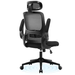 Qy Ergonomic Home High Back Flip Up Arms, 2D nackstöd, 135 ° Tilt, datorskrivbord med justerbart ländryggstöd Swivel Task Office -stol