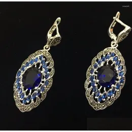 Dangle Chandelier Brincos Venda Ladys Moda Genuína 925 Sier Grande 2/5Cm Azul Cristal Estilo Arte Marcasite Entrega Gota Jóias Ot2Bt