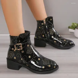 Boots Shoes Female 2024 Brand Belt Buckle Women's Fashion Printing Daily Women High Quality Side Zipp Ankle Zapatos