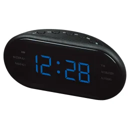 라디오 220V EU 플러그 AM FM 듀얼 주파수 라디오 알람 시계 디지털 LED 시계 시계 스누즈 전자 홈 테이블 시계