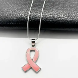 Catene Collana di gioielli per la consapevolezza del cancro al seno con strass rosa in metallo smaltato