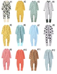 24 Styles Baby Girl Boy Romper Clothes Dinosaur Leaf Print Bodysuits för nyfödda barn Långärmad blixtlås Bomull Jumpsuits kläder4242565