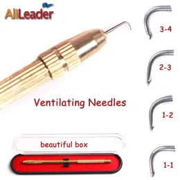 Nålar alileader ventilation nål för peruk som gör 1 st ventilering av spetsar perukshållare med 3 st stift svart rostsäker förpackning