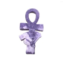 Decorative Figurines Natural Crystal The Eye Of Horus Cross Carving Craft Lepidolite Mica Key Life Hand Made Ornament For Healing Room Decor