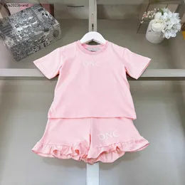 New baby clothes lovely pink Short sleeve set kids tracksuits Size 100-140 CM Summer two-piece set girls t shirt and Ruffle shorts 24Mar