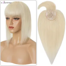 Toppers Snoilite 8.5x8.5cm Hair Topper Human Human Centen Center Crown Wig com clipe de franja em Extensão de cabelo natural Vortex de cabelo