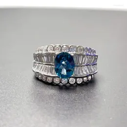 Cluster Rings Deep Blue Topaz Silver Ring For Party 6mm 8mm 1ct Natural London With Gold Plating Woman Birthday Gift