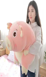 Kawaii rosa Schweinchen-Plüschtier, riesiges Mädchen, das Schlafkissenpuppe hält, langes Streifen-Schweinchenkissen für Mädchen, süßes Geschenk, 43 Zoll 110 cm, DY506068954350