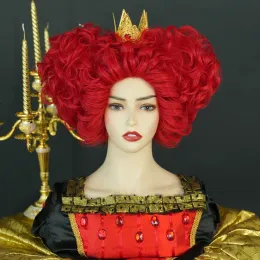 Perücken 7JHH WIGS Neue Royal Red Queen Perücke Hellrot Kurzes Lockiges Haar Synthetische Herz Cosplay Perücken Halloween Kostüm Party Perücke