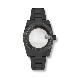 PVD Siyah 36/39mm İstiridye Stili Sabit Köpek Dişleri Halkası Safir Cam Kılıf Şeffaf Alt NH35/36