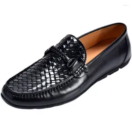 Casual Shoes Men's 2024 Spring Foot Set Cowhide Woven Soybean Soft Bottom Loafers A0622 AM2