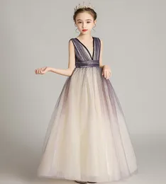 Piękno winogrona Tiul Tiul Ruffles Flower Girl Sukienki dziewczyny