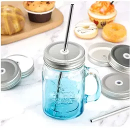 Cover Jar With Mason Lids Tinplate Straw Hole 2 Colors Glass Covers Kids And Adult Parties Drinking Accessories Cg001 s