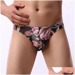 Homens Y Elastic Sissy Malha Low Rise Transparente Impresso Briefs Lingerie Calcinhas Respirável Masculino Drop Delivery Appar Ottvx