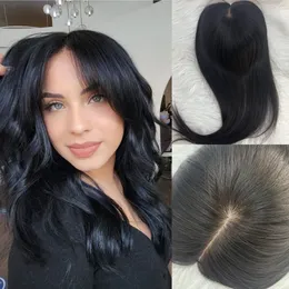 SLIK BASE Hair Topper 100% prawdziwe ludzkie włosy,#1B Naturalny czarny klip w Toppers dla kobiet