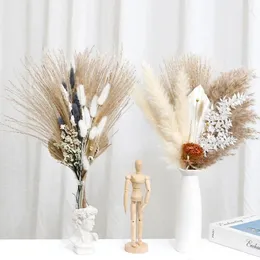 Fiori decorativi Naturali Pampas Erba Bouquet di fiori secchi Nordic Boho Home Natale Decorazioni fai da te Foglie di palma Forniture per feste di nozze