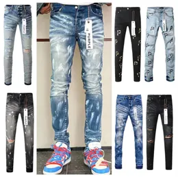 Mäns jeans låg stigande mager män jean lös staplad retro svart smutsig vintage vit färg lila fickhål rivna mens mode 81