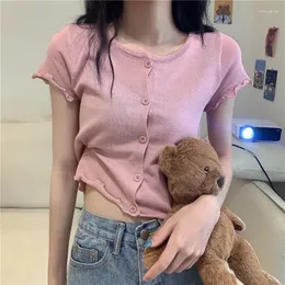 여자 T 셔츠 여성 Tshirts 짧은 슬리브 여름 스타일 스웨터 짧은 가디건 작물 탑 Mujer Camisetas