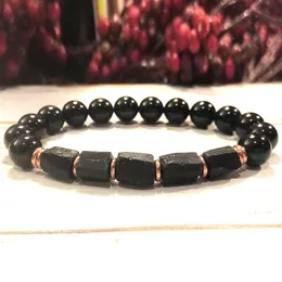 MG2056 Naturlig högkol äkta ryska Shungite 3A svart turmalinarmband Mens Root Chakra Wrist Mala