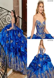 2020 azul real quinceanera vestidos com renda de ouro bordado halter vestidos de baile vestido de baile rendas doce 16 vestidos5233189