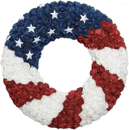 Dekorative Blumen, idyllischer 4. Juli-Kranz, patriotischer Americana-Buchsbaum-Gedenktag, Festival-Girlande, beleuchteter Herbst