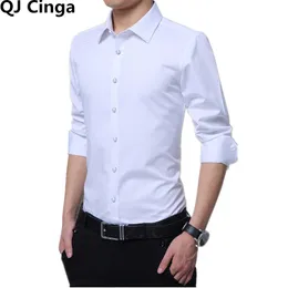 Białe męskie koszule z długimi rękawami Jedno piersi kwadratowy szyja formalna bawełniana koszula Męs