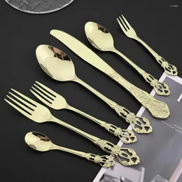 Set di stoviglie Set di lusso in oro champagne Posate in acciaio inossidabile Coltello da bistecca per torta Forchetta per torta Cucchiaio Argenteria Stoviglie da cucina