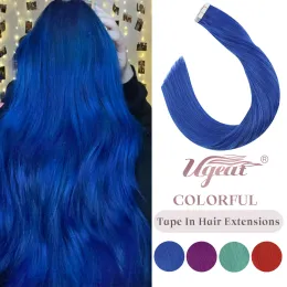 Extensões ugeat fita colorida em extensões de cabelo cabelo humano real para cosplay cabelo sem costura tingido para festival legal menina deve comprar